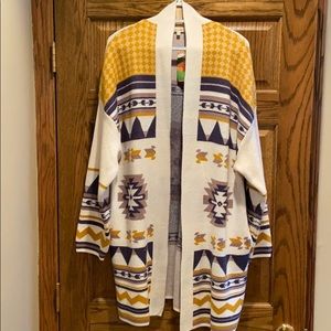 New! Aztec Cardigan Sweater - Mustard/Tan/Navy